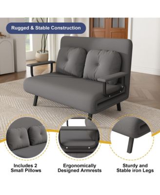 Corduroy Convertible Loveseat Sofa Bed with 5-Level Adjustable Backrest, Modern Folding Couch Sofa with Throw Pillow for Living Room, Bedroom