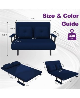 Corduroy Convertible Loveseat Sofa Bed with 5-Position Adjustable Backrest and Pillow, Modern Folding Couch for Living Room, Bedroom