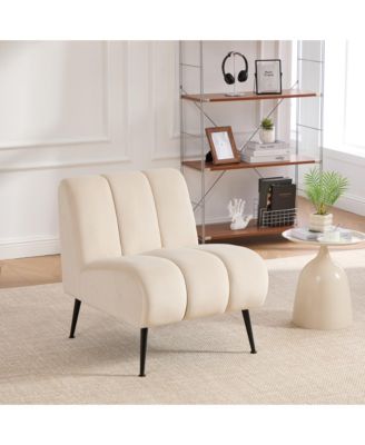 Modern Armless Accent Chair with Metal Legs, Velvet Upholstered Small Chair for Living Room, Bedroom and Office