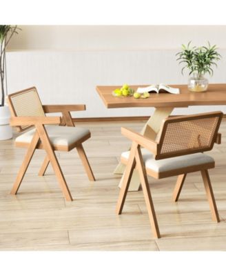 Rattan Accent Chairs Set of Two with Cushions and Wood Frame