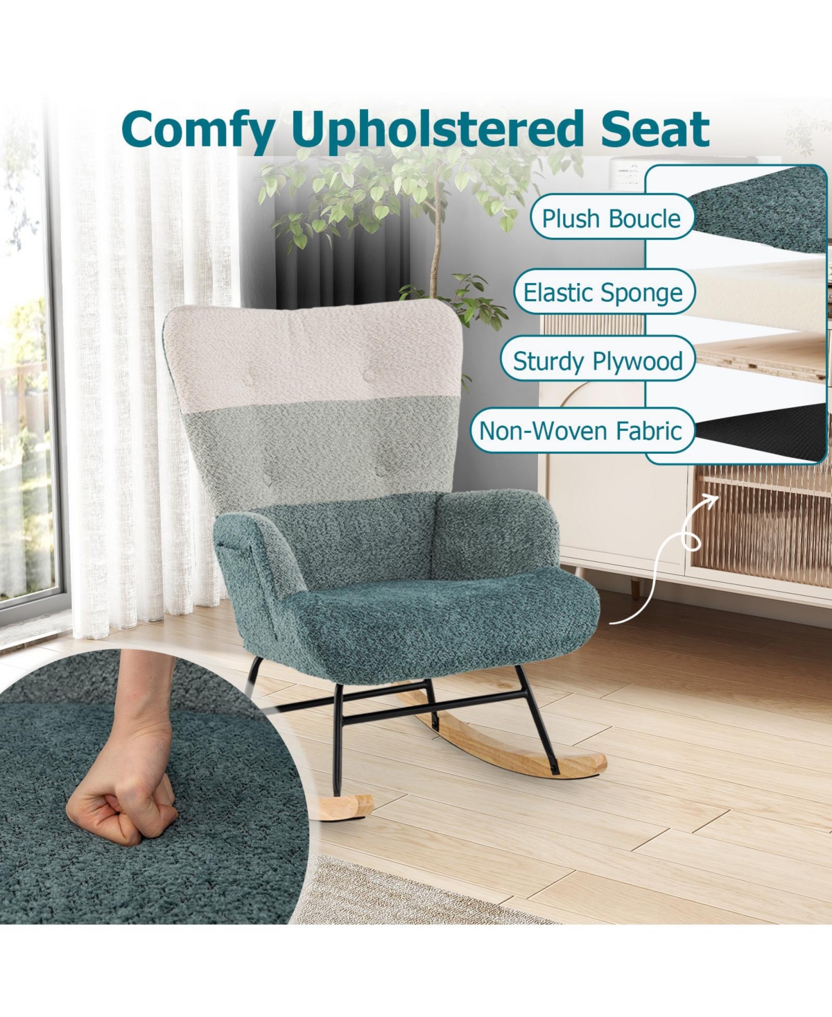 Sugift Nursery Rocking Chair with Ergonomic Armrests and High Back