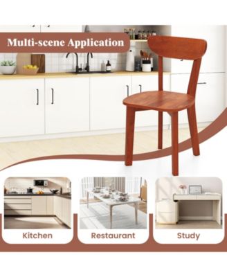 Solid Wood Dining Chairs Set of Two with Curved Backrest