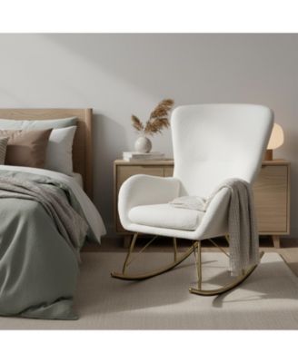 Nursery Rocking Chair with Curved Backrest and Armrests