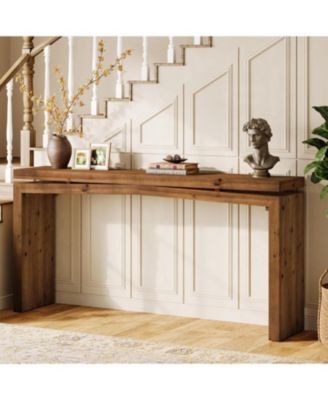 Solid Wood Console Table, 63-Inch Long Farmhouse Sofa Table Behind Couch