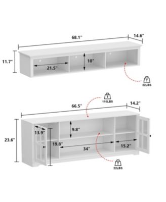 TV stand with top cabinets, entertainment center with tempered glass doors, wooden media console