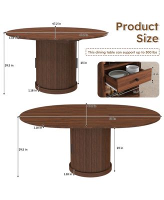 Extendable Oval Dining Table, Space Saving Kitchen Storage Table  with 2-Tier Shelf and 1 Drawer for 4-6