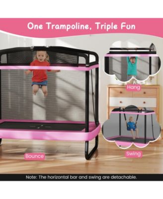 6 FT Kids Trampoline w/Swing and Horizontal Bar Safety Enclosure Net