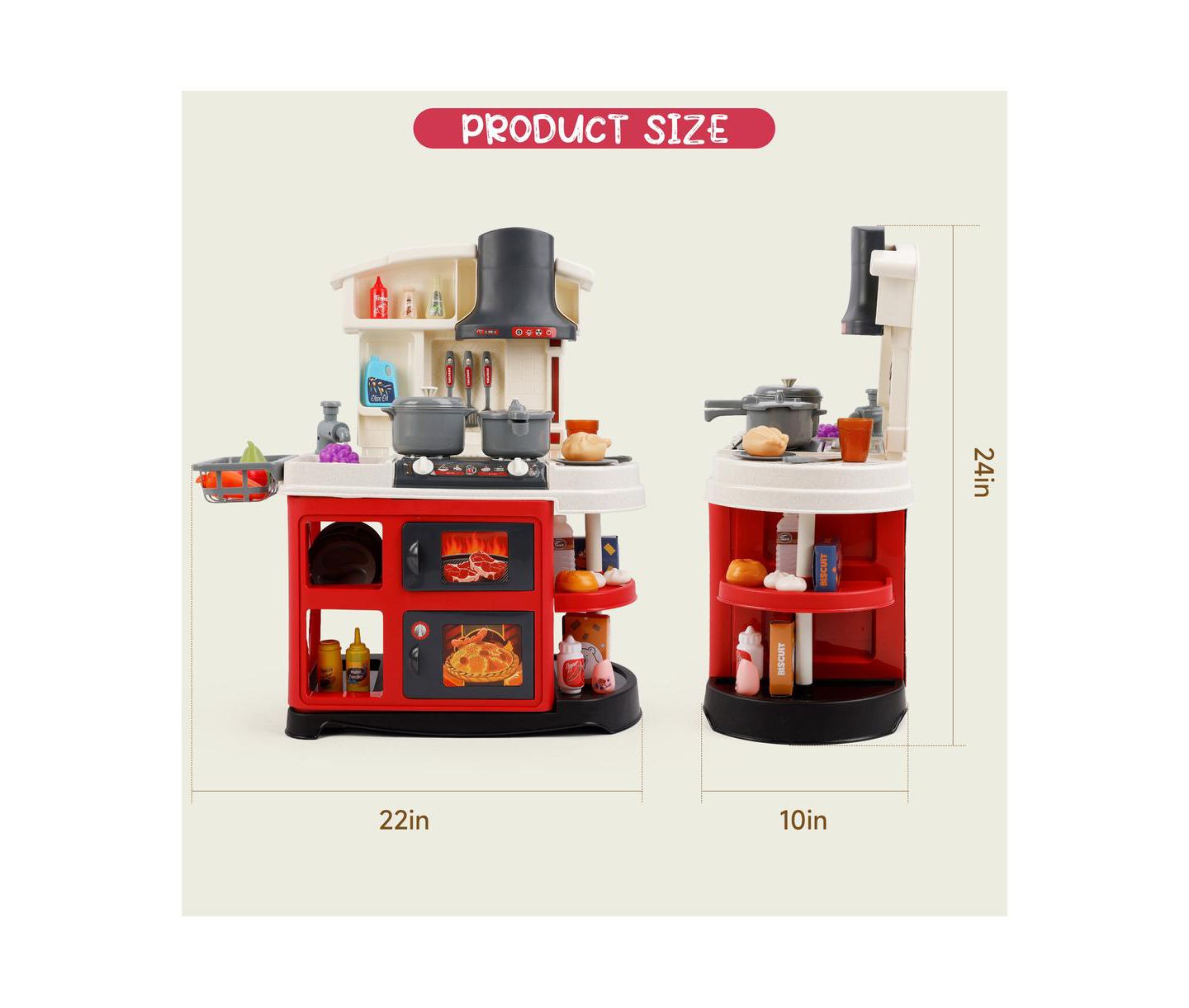 Детский игровой набор Bruce & Shark 52-Piece Kitchen Playset with Realistic Water Spray and Light-Up Sound Stove, цвет: Красный — фото 7