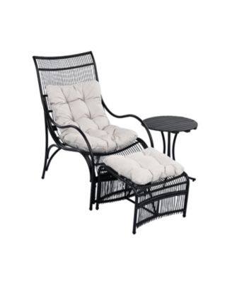 3 Piece Wicker Outdoor Patio Furniture Set with Lounge Chair Ottoman Side Table Cushions for Garden Deck Porch