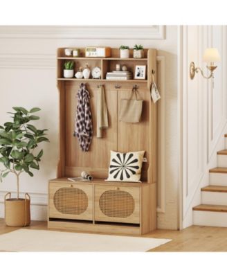 Four in One Hall Tree with Coat Rack and Storage Drawers