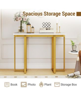 Modern Entryway Console Table with Marble Top and Metal Frame