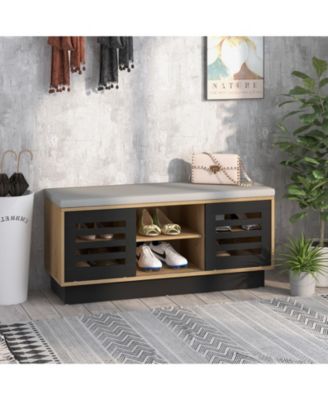 Shoe Bench with Storage Compartments and Adjustable Shelves