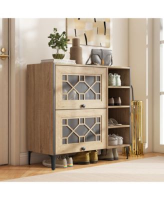 Rustic Shoe Cabinet with Flip Doors and Adjustable Shelves