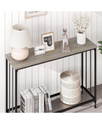 Industrial Console Table, Behind Couch Table with Glass Shelf, Narrow Metal Frame Hallway Table, Entryway, Living, Bedroom