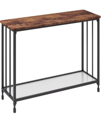 Small Entryway Console Table, Narrow Table Behind Sofa with Metal Frame and Glass Shelf