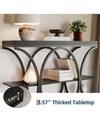 39" Narrow Console Table for Entryway, Industrial 3-Tier Sofa Table, Round Metal Base, Storage Shelves