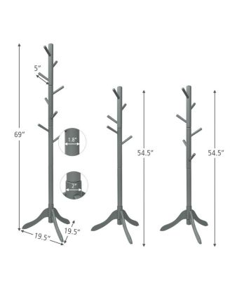 Adjustable Wooden Tree Coat Rack with Eight Hanging Hooks