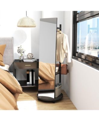 Freestanding Coat Rack with Full Length Mirror and Hooks