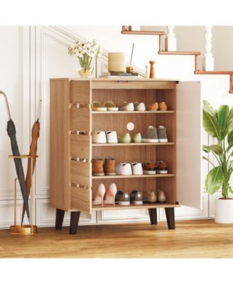 Farmhouse Shoe Organizer with Louvered Doors and Shelves
