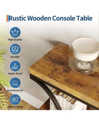 39" Narrow Console Table for Entryway, Industrial 3-Tier Sofa Table, Round Metal Base, Storage Shelves