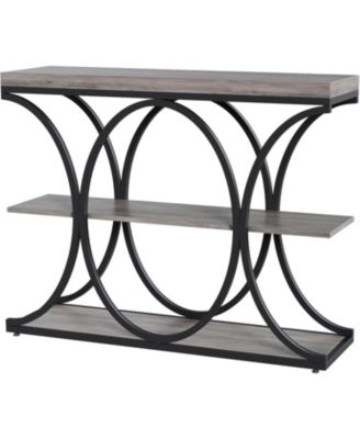 39" Narrow Console Table for Entryway, Industrial 3-Tier Sofa Table, Round Metal Base, Storage Shelves