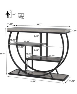 39" Farmhouse Entryway Table with Storage, 4-Tier Wooden Console, Metal Geometric Frame, Space-Saving