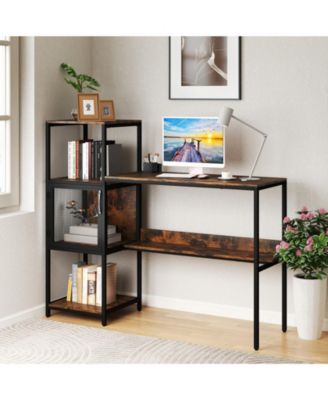 Computer Desk with Bookshelf Storage Cabinet and Open Shelves