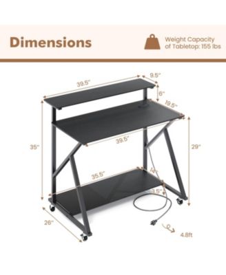Rolling Computer Desk with Charging Station and Monitor Shelf