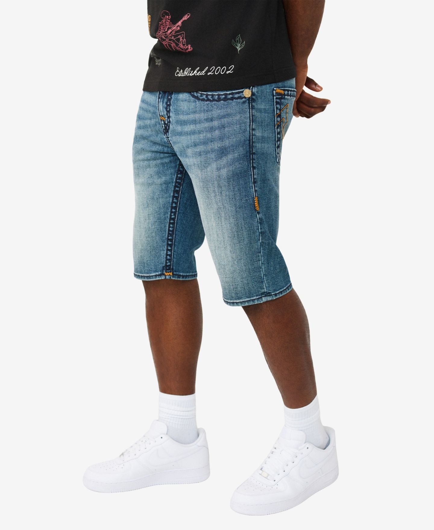 Мужские шорты True Religion Rocco Skinny Super T Denim Shorts, цвет: Тёмно-зелёный джинсовая тёмная варка — фото 2