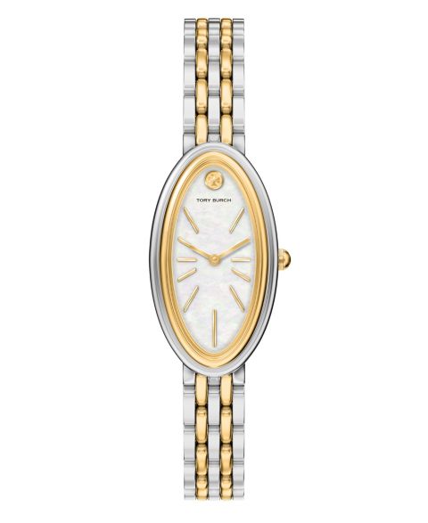 Женские часы Tory Burch The Oval Elongated Quartz Two-Hand Two-Tone Stainless Steel Watch, 22mm
