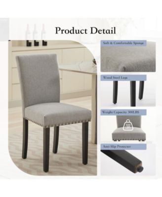 Set of 6 Linen Upholstered Parsons Dining Chairs with Nailhead Trim, Kitchen and Dining Room Seating