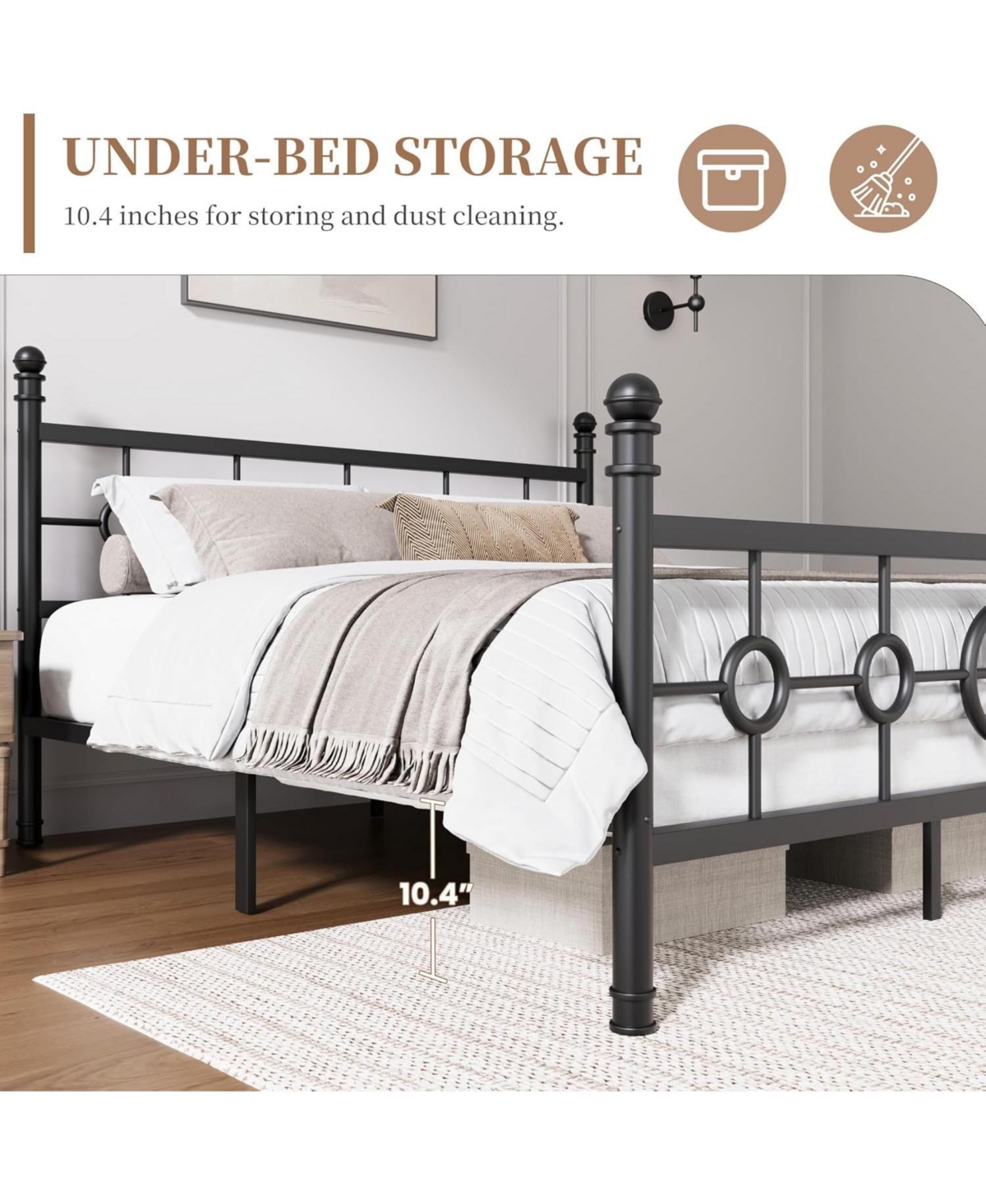gaomon Metal Bed Frame with Vintage Circular Headboard and Footboard, Heavy-Duty Iron Platform Bed, No Box Spring Needed, Noise-Free Design
