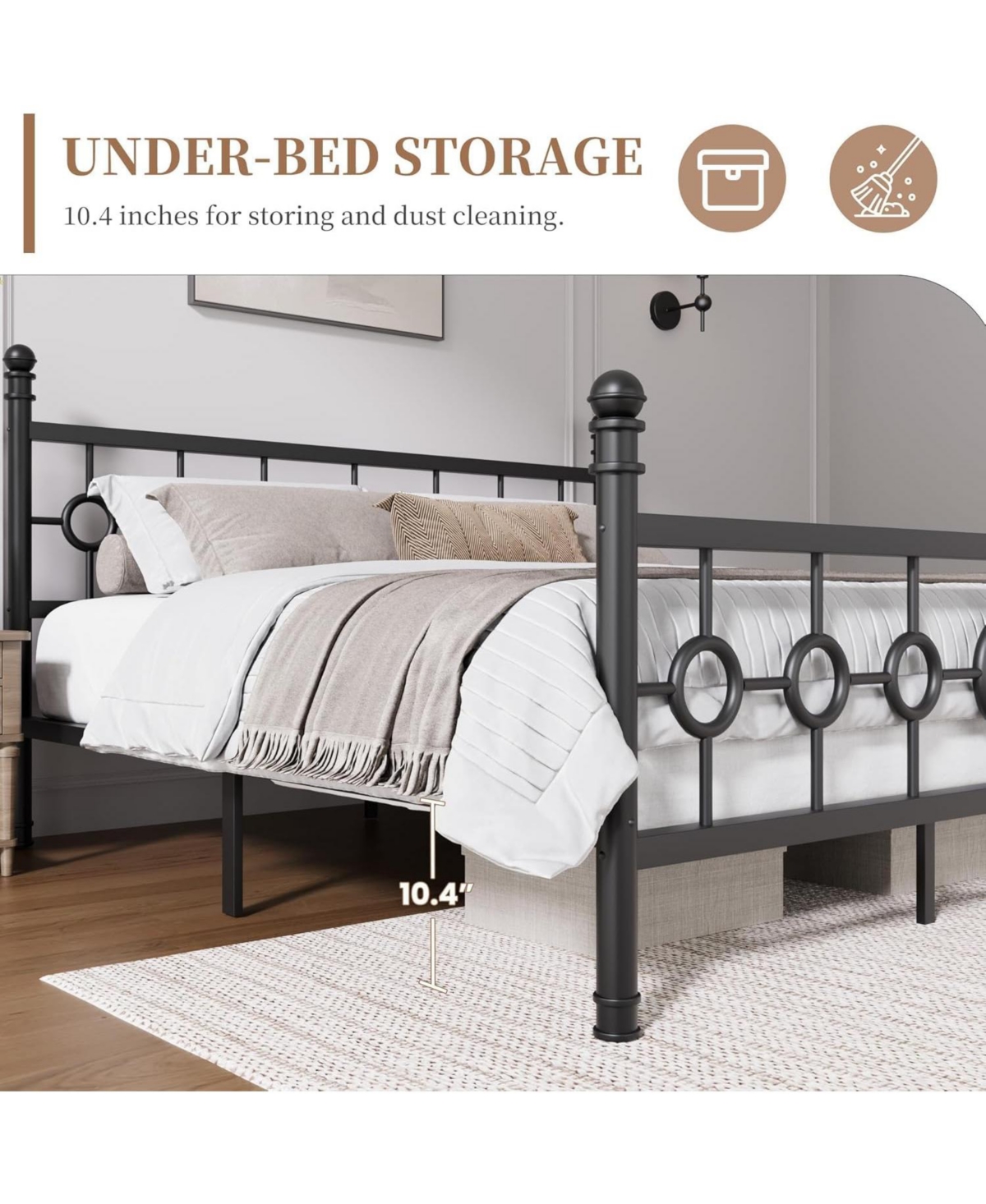 gaomon Metal Bed Frame with Vintage Circular Headboard and Footboard, Heavy-Duty Iron Platform Bed, No Box Spring Needed, Noise-Free Design