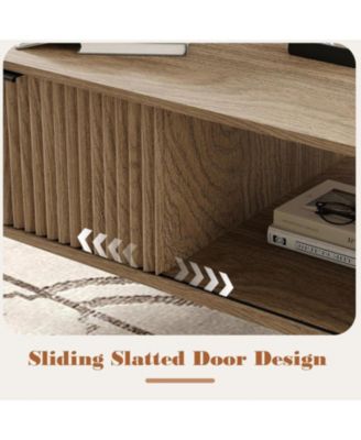 41.34" Rectangular Coffee Table, 2-Tier Farmhouse Center Table with Sliding Door, Storage for Living Room, Bedroom