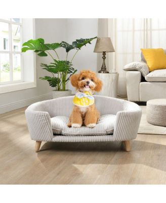 Corduroy Dog Sofa with Rubber Wood Legs for Small Breeds