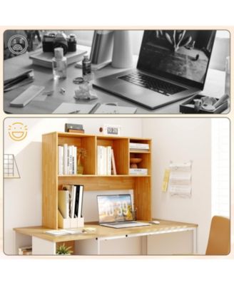 Computer Desktop Bookcase with 4 Cubbies and Open Back Compartment