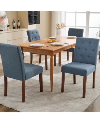 Set of 2 Modern Fabric Upholstered Dining Chairs with Sturdy Wood Legs and Rubber Frame