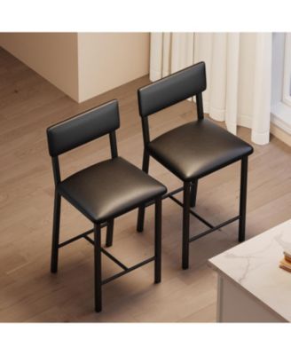 Set of 2 Bar Stools, 25" Counter Height, PU Leather with Backrest and Footrest for Dining Room, Multi-Color