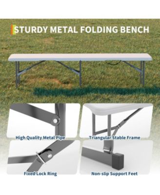 Set of 2 Portable Folding 6-Foot Outdoor Plastic Benches with Carrying Handles for Camping or Picnic