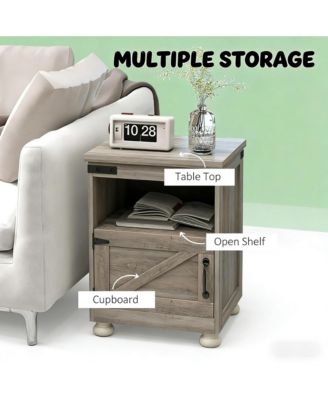 Small Bedside Cabinet, Farmhouse Storage Nightstand with Open Shelf and Cupboard for Living Room, Bedroom,