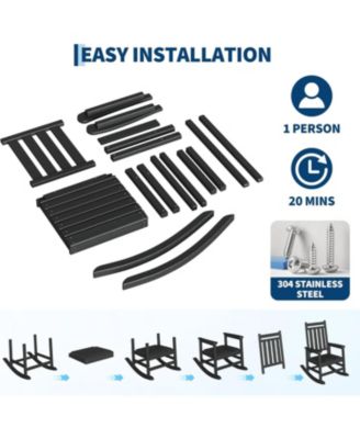 Rocking Chair Outdoor Set of 2 - HDPE Poly High Back Porch Rocker Chairs for Adults - All Weather Resistant Furniture