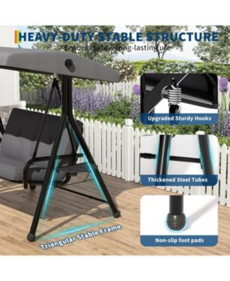 Adjustable 2-in-1 Outdoor Patio Swing Chair with Canopy, 2-Seat Porch Swing, Cup Holders, Thick Removable Cushions