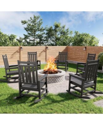 Poly Lumber Rocking Chair Outdoor Set of 6 - HDPE High Back Porch Rocker Chairs for Adults - All Weather Resistant Furniture for Patio
