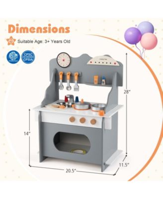 Wooden Play Kitchen Pretend Toy with Clock, Gift Set for Boys & Girls Ages 3