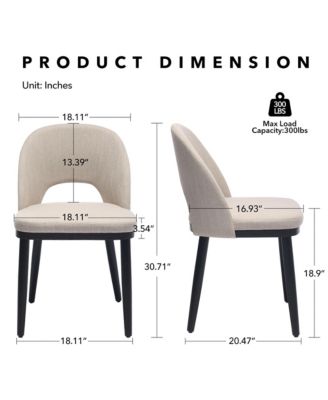 Set of 2 Modern Fabric Upholstered Dining Chairs with Curved Back and Solid Wood Legs