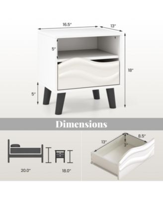 Mid Century Modern Nightstand with Textured Front and Shelf