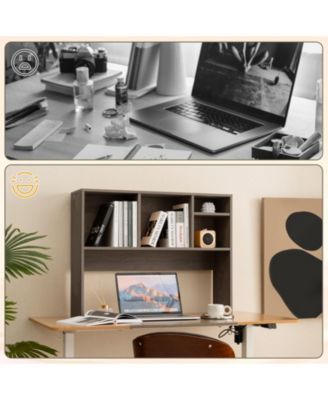 Computer Desktop Bookcase with 4 Cubbies and Open Back Compartment