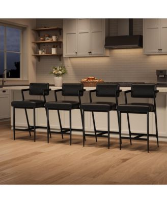 Set of 2 Farmhouse Upholstered Tall Counter Height Bar Stools with Plush Cushions and Backrest