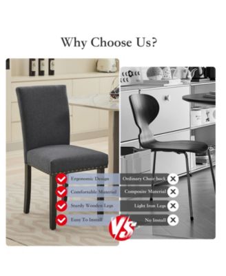 Set of 6 Linen Upholstered Parsons Dining Chairs with Nailhead Trim, Kitchen and Dining Room Seating