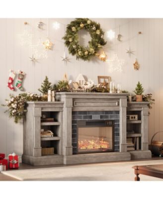 71'' Fireplace TV Stand with 23'' Electric Fireplace, Mid Century TV Console, Entertainment Center with Storage for Living Room, Bedroom